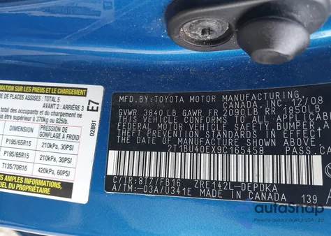 2009 Toyota Corolla Le z USA, uszkodzony, nr VIN 2T1BU40EX9C165458